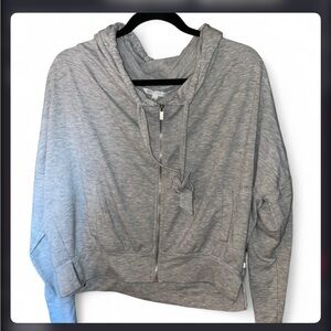 Victoria's Secret Light Gray Cropped Zip-Up Hoodie - Y2K Bow Tie Hooded